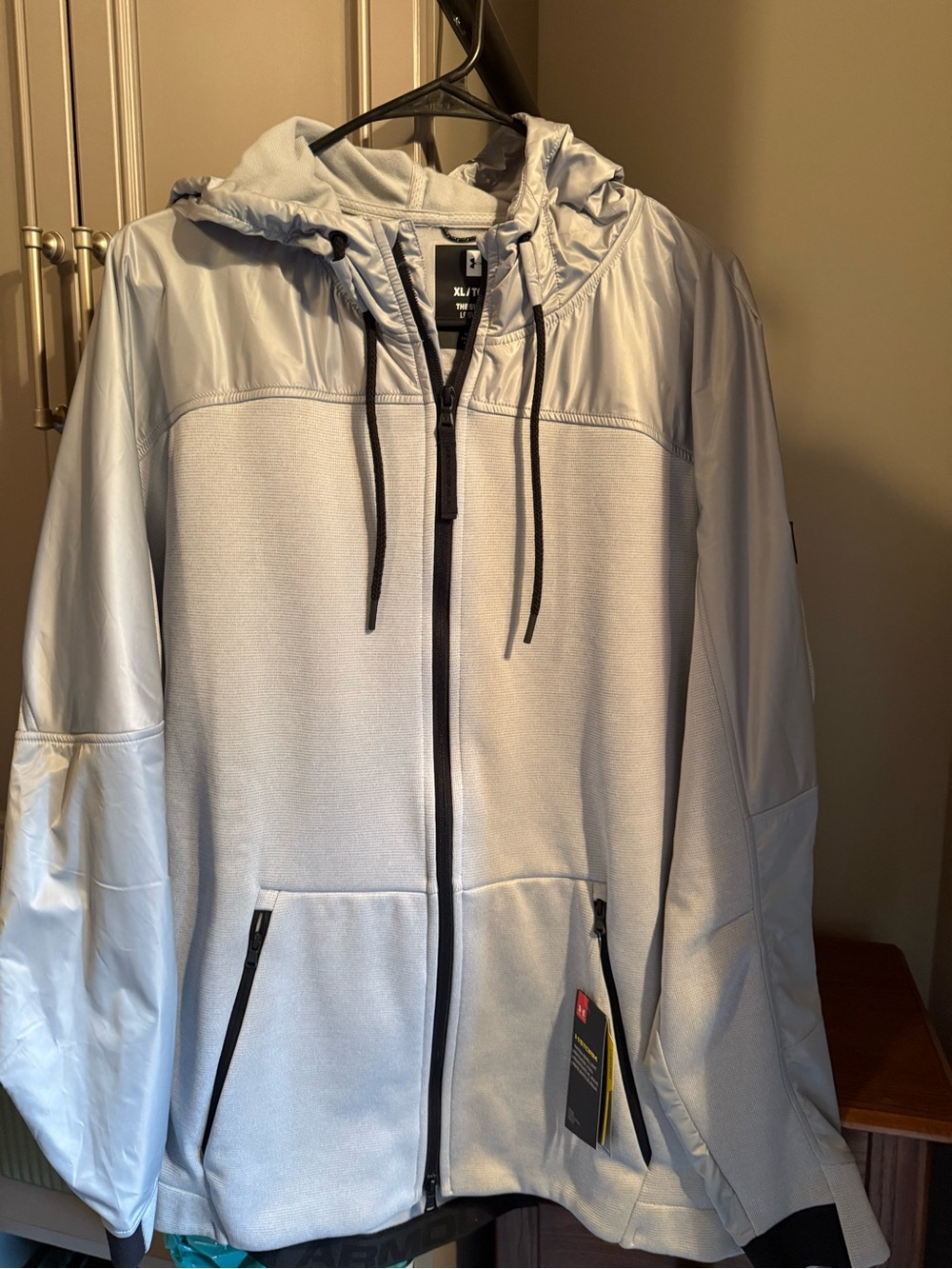Under Armour Light Gray Hooded Zip Jacket with Black Accents